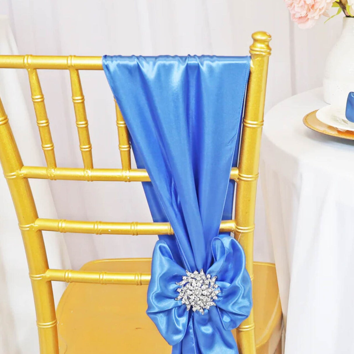 10 Pieces Periwinkle or Cornflower Satin Fabric Chair Decorations, 8"x108" Stylish Bands