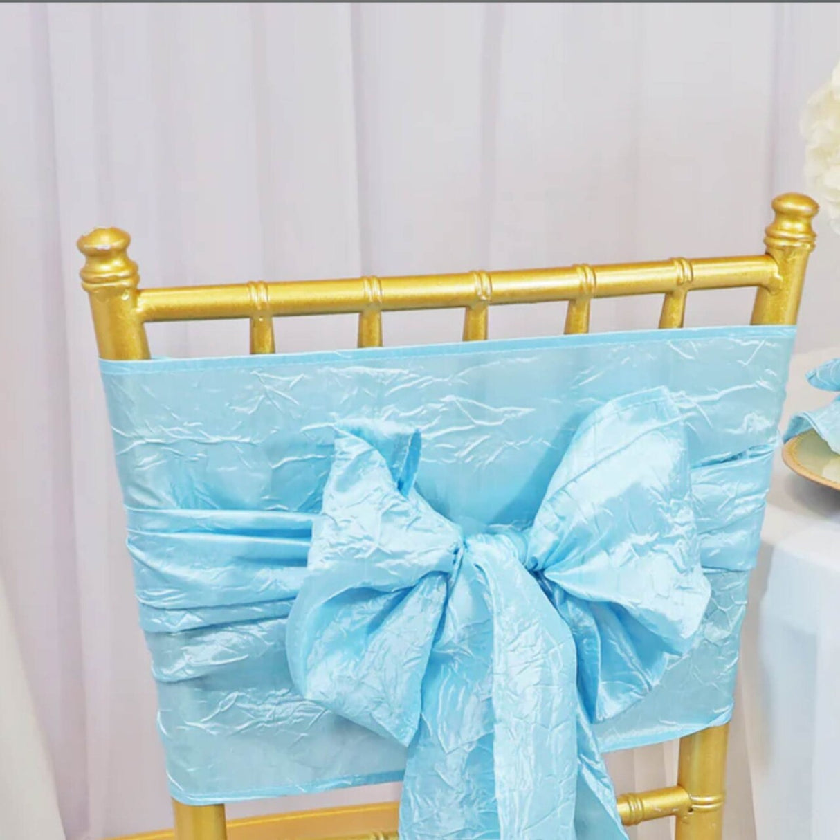 10 Pieces Baby Blue Crushed Taffeta Chair Wraps, 9.5"x108" Delicate Event Sashes