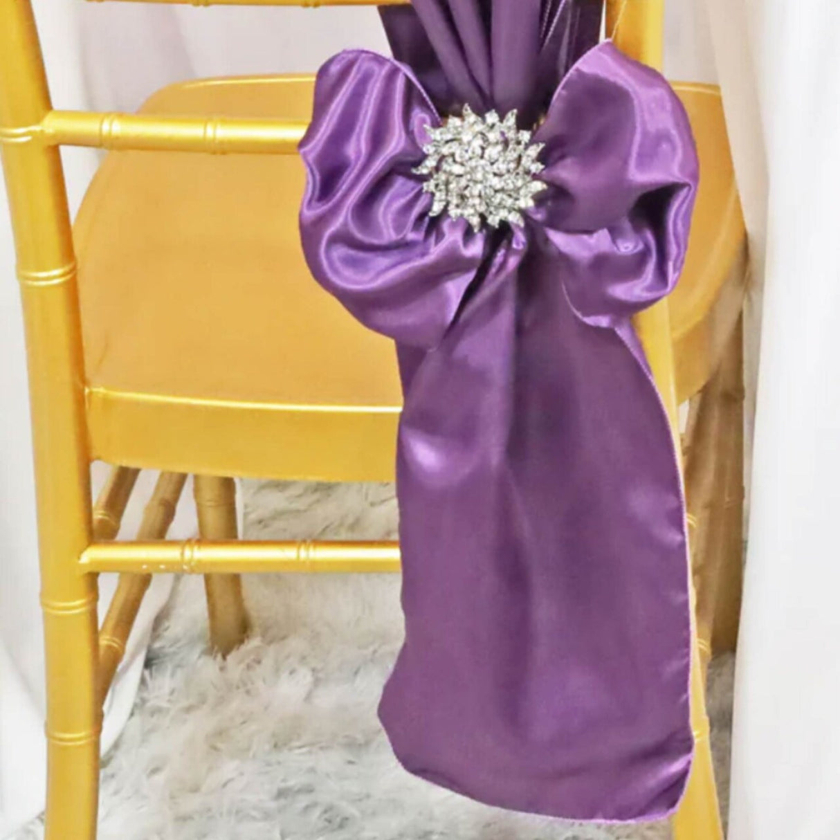 10 Pieces Wisteria Satin Chair Bands, 8"x108" Smooth Elegant Event Sashes