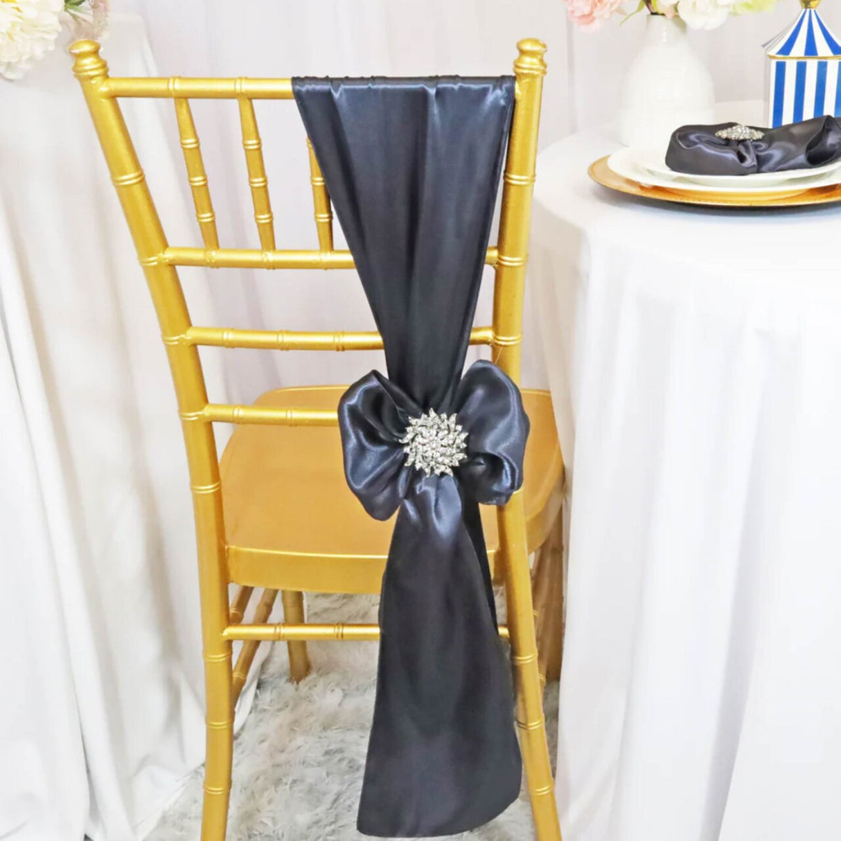 10 Pieces Pewter Or Charcoal Satin Chair Bands, 8"x108" Elegant Event Wraps