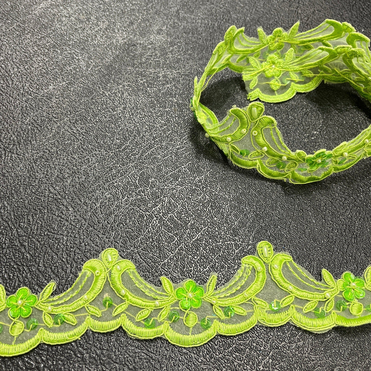 1 Yard Beaded & Corded Lace Trimming on 100% Polyester Organza, Elegant Embroidered Lace Fabric