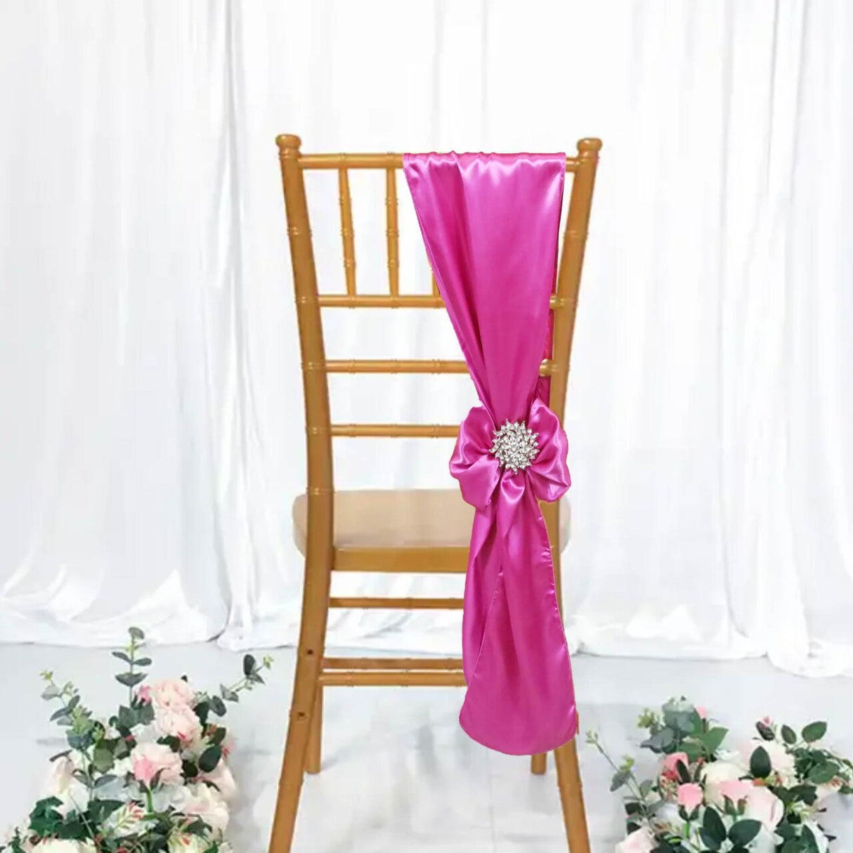 10 Pieces Magenta Azalea Satin Chair Bands, 8"x108" Vibrant Event Wraps