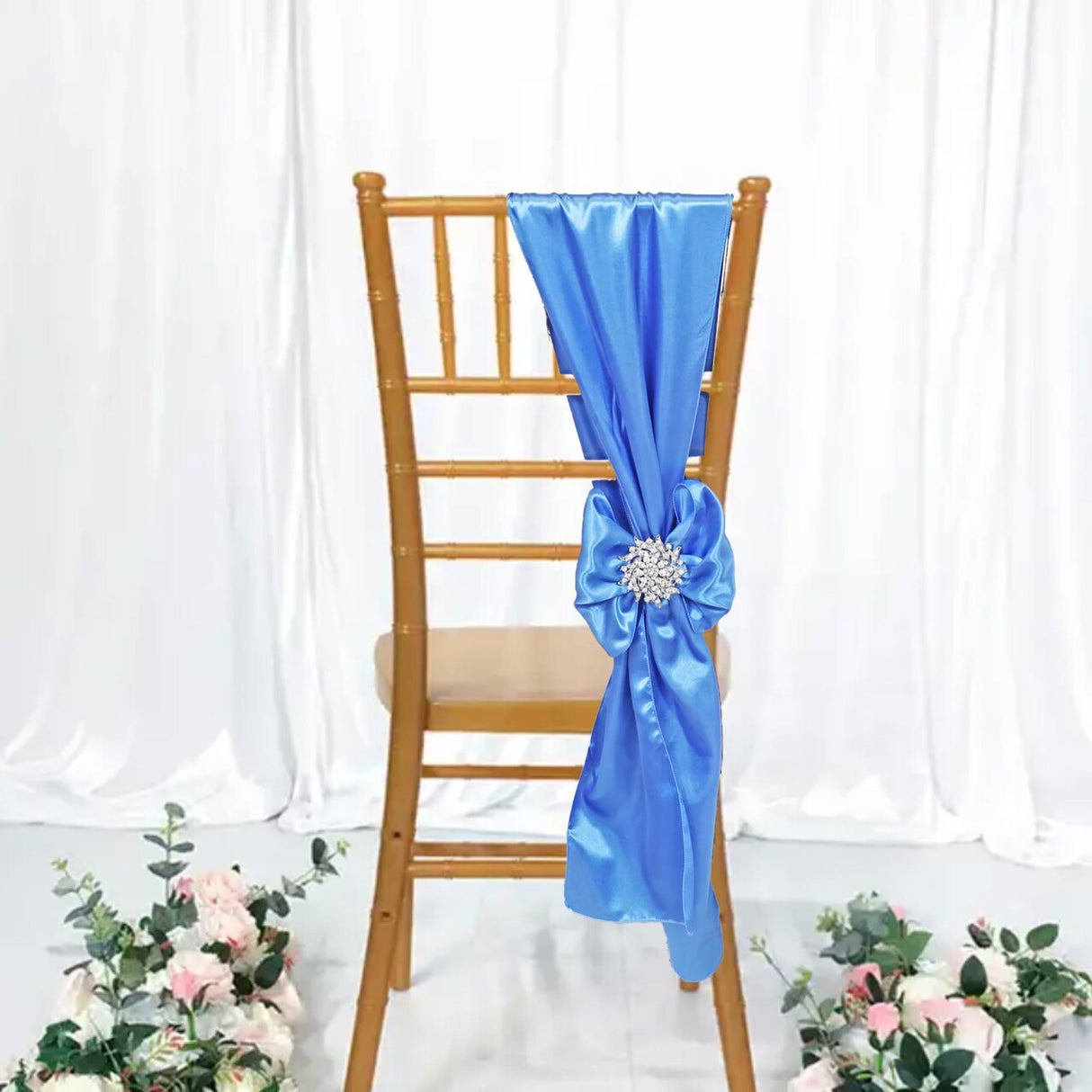 10 Pieces Periwinkle or Cornflower Satin Fabric Chair Decorations, 8"x108" Stylish Bands