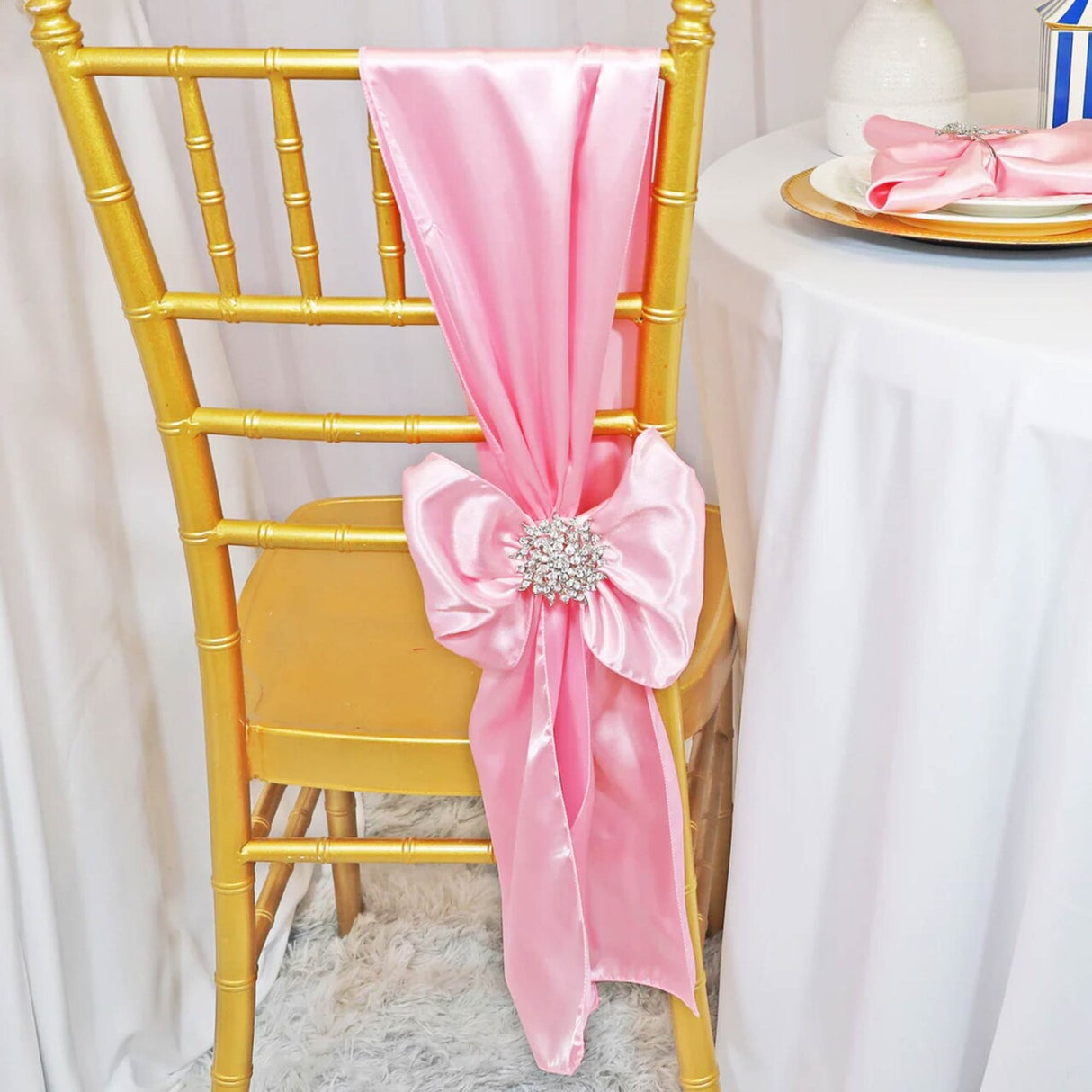 10 Pieces Pink Luxury Satin Chair Ties, 8"x108" Party Accessories