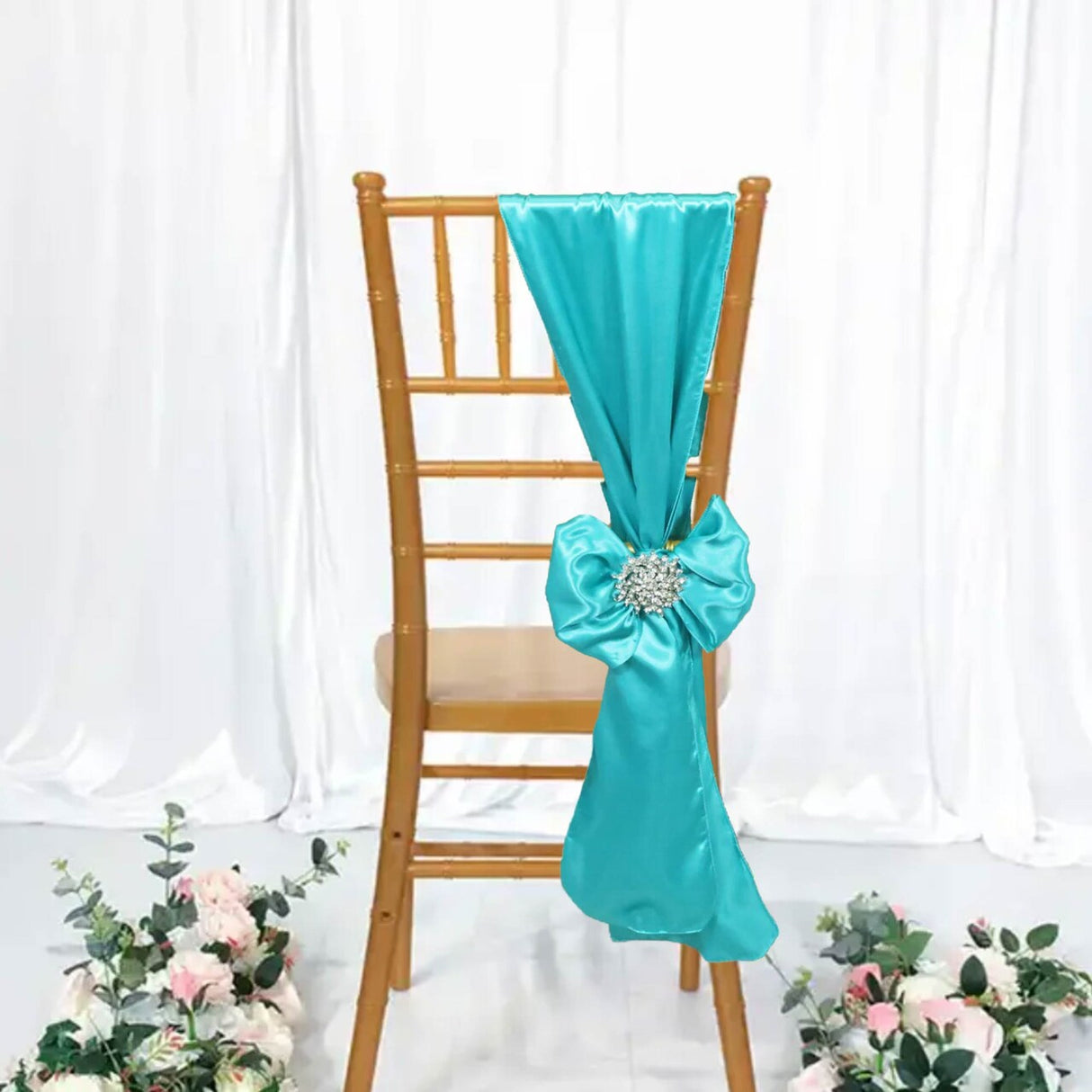10 Pieces Satin Chair Sashes 8 by 108 inches Pool Blue