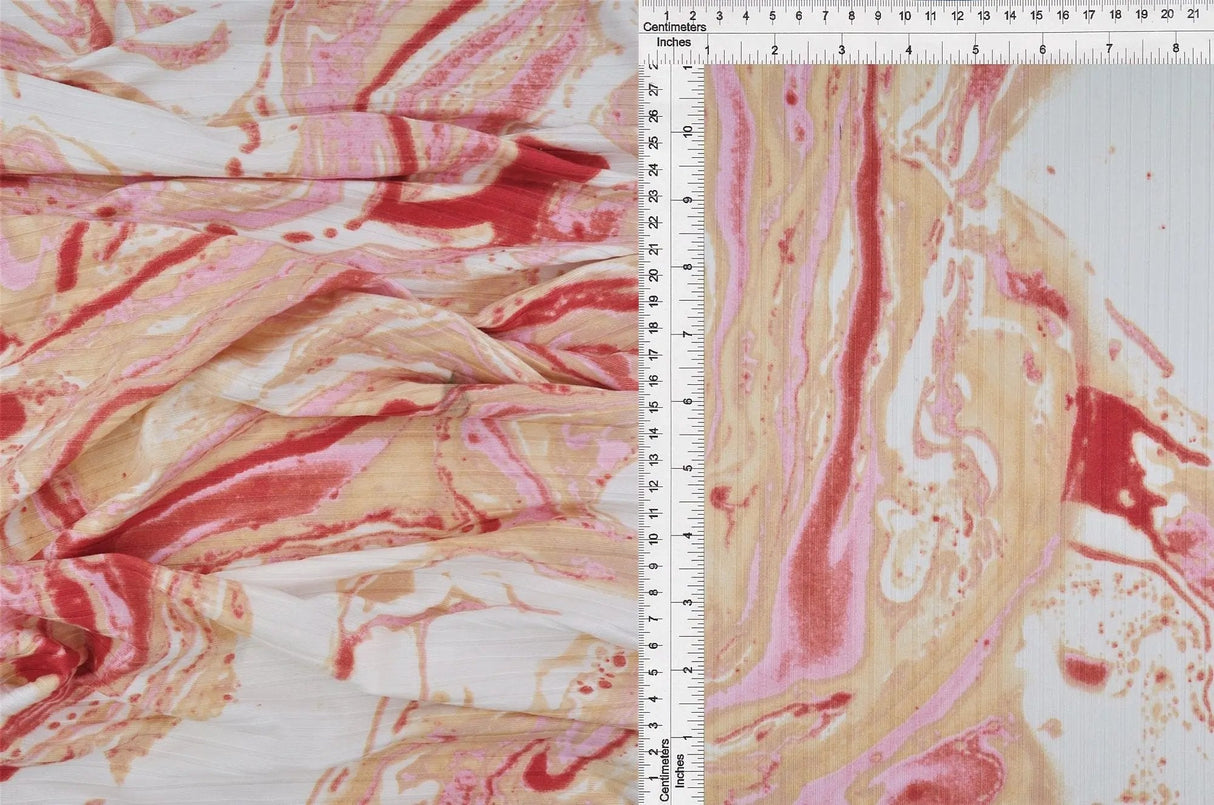 8×3 Yummy Rib Marble Print Fabric Soft Stretch Knit, 87% Polyester 58/60'' Wide