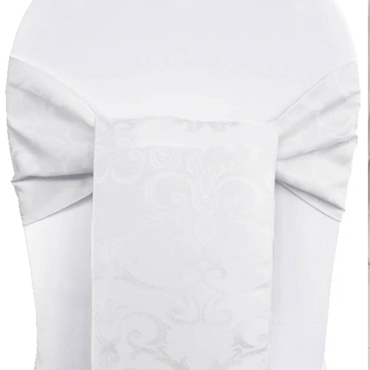 10 Pieces White Versailles Damask Jacquard Chair Sashes 7.5"x108" Elegant Polyester