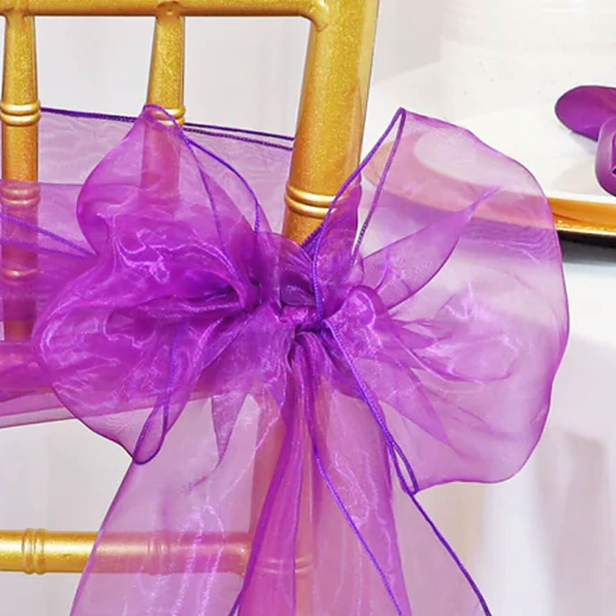 10 Pieces Purple Organza Chair Sashes 8"x108" Sheer Elegant Event Decorations