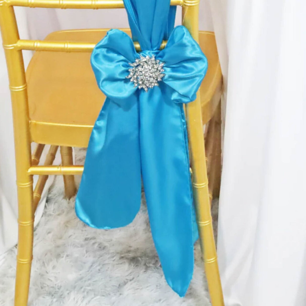 10 Pieces Turquoise Satin Chair Wraps, 8"x108" Bright Event Bands