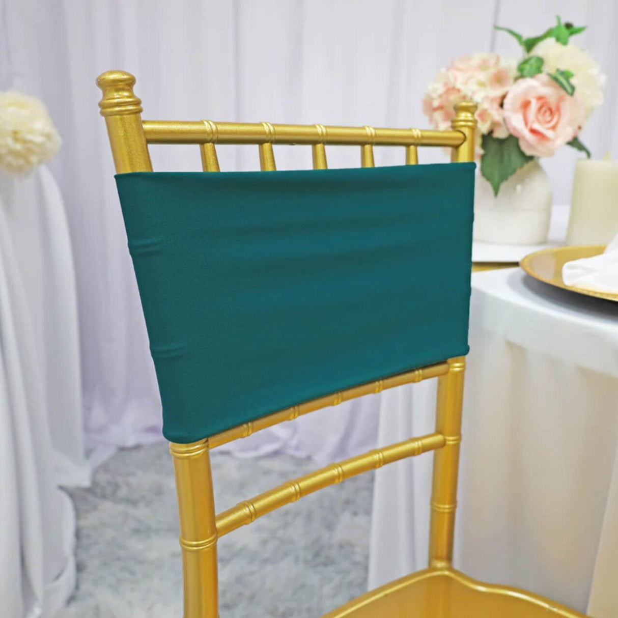 10 Pieces Stretch Fit Oasis Spandex Chair Bands for Banquet Chairs 7 x 13 Inches