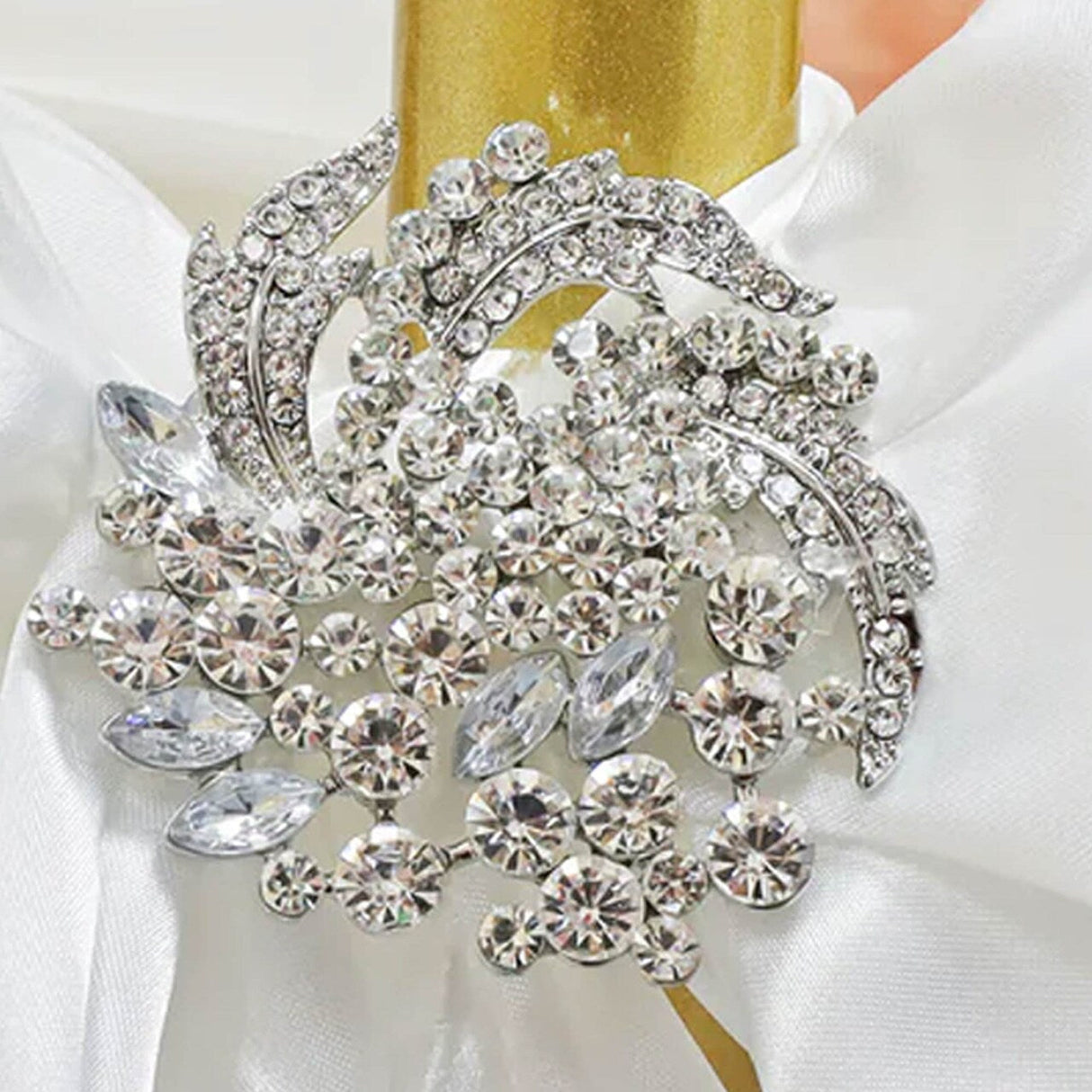 1 Piece Floral Rhinestone Chair Sash Buckle Silver Metal Accent 2 Inch Width