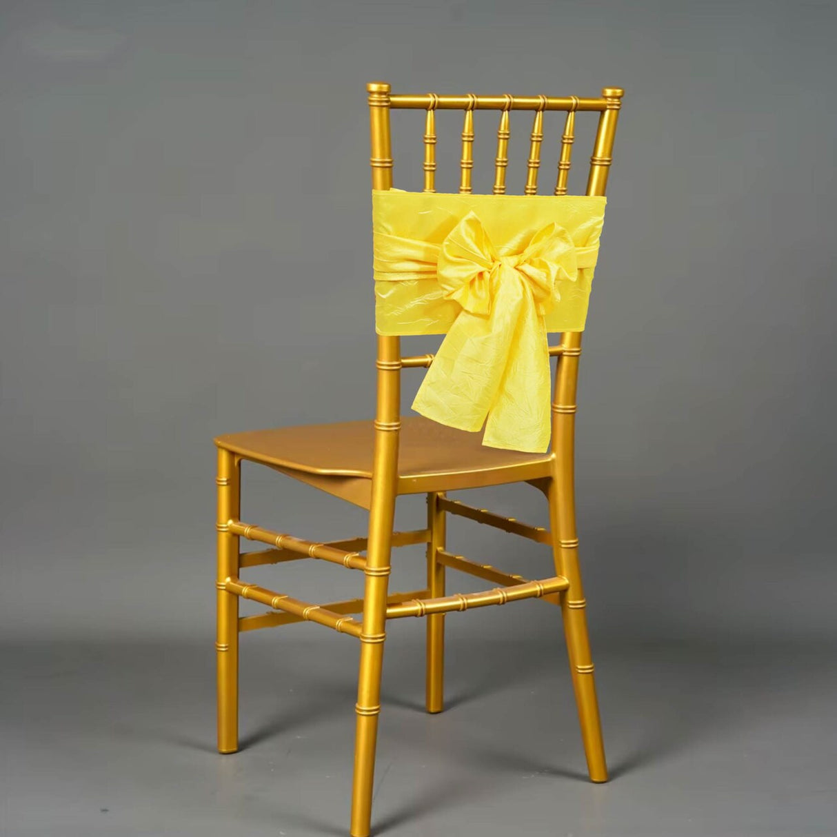 10 Pieces Canary Yellow Crushed Taffeta Chair Wraps, 9.5"x108" Vibrant Event Sashes