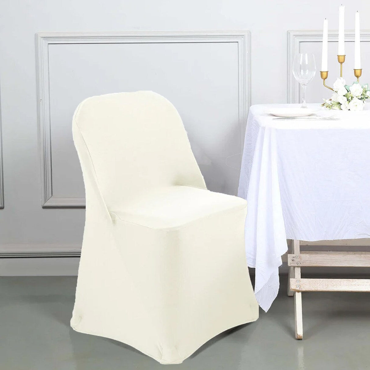 1 Piece Ivory Stretch Spandex Chair Cover for Classic Folding Seating