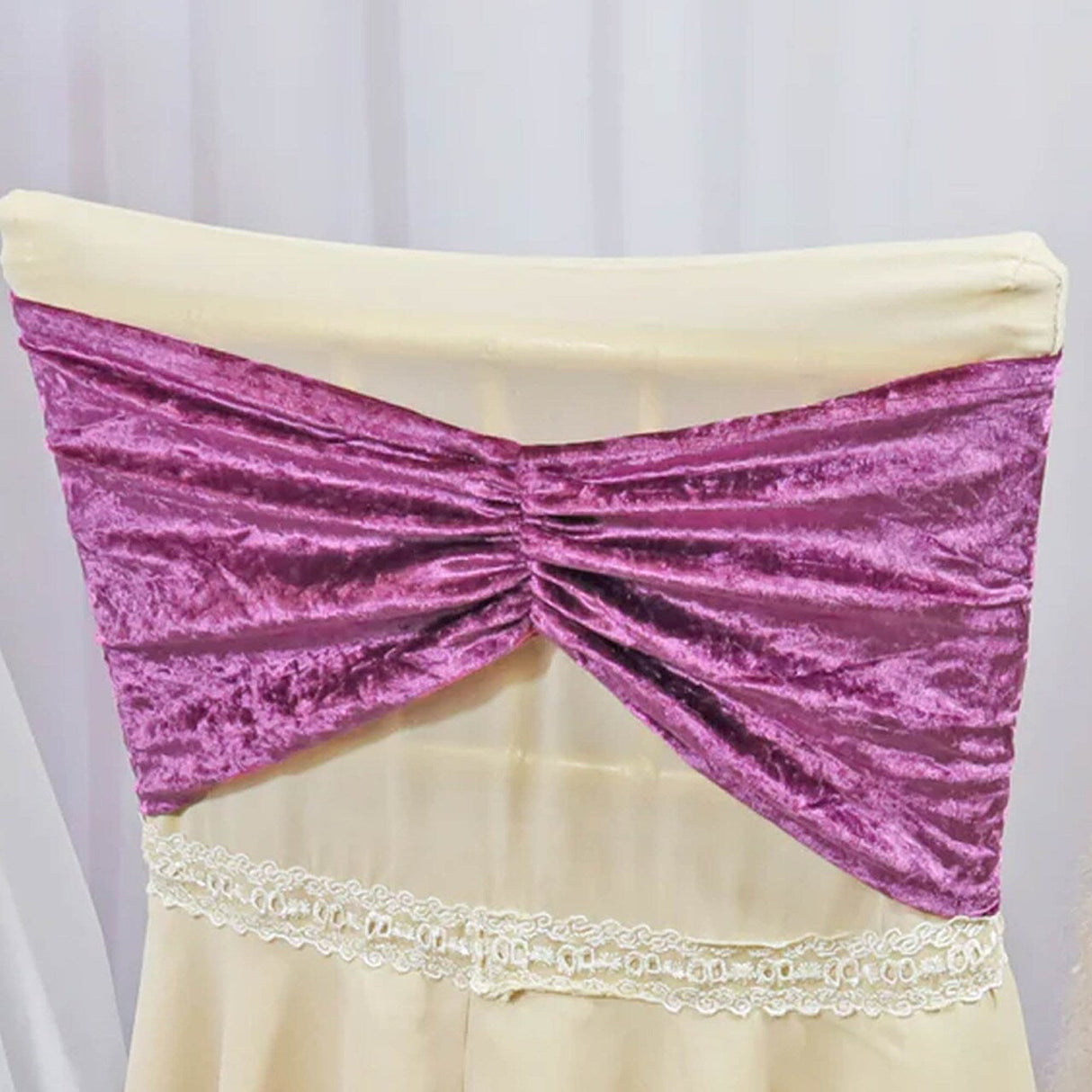 10 Pieces Mauve Ruffled Ice Crushed Velvet Chair Bands for Event Decor 8x13 inches