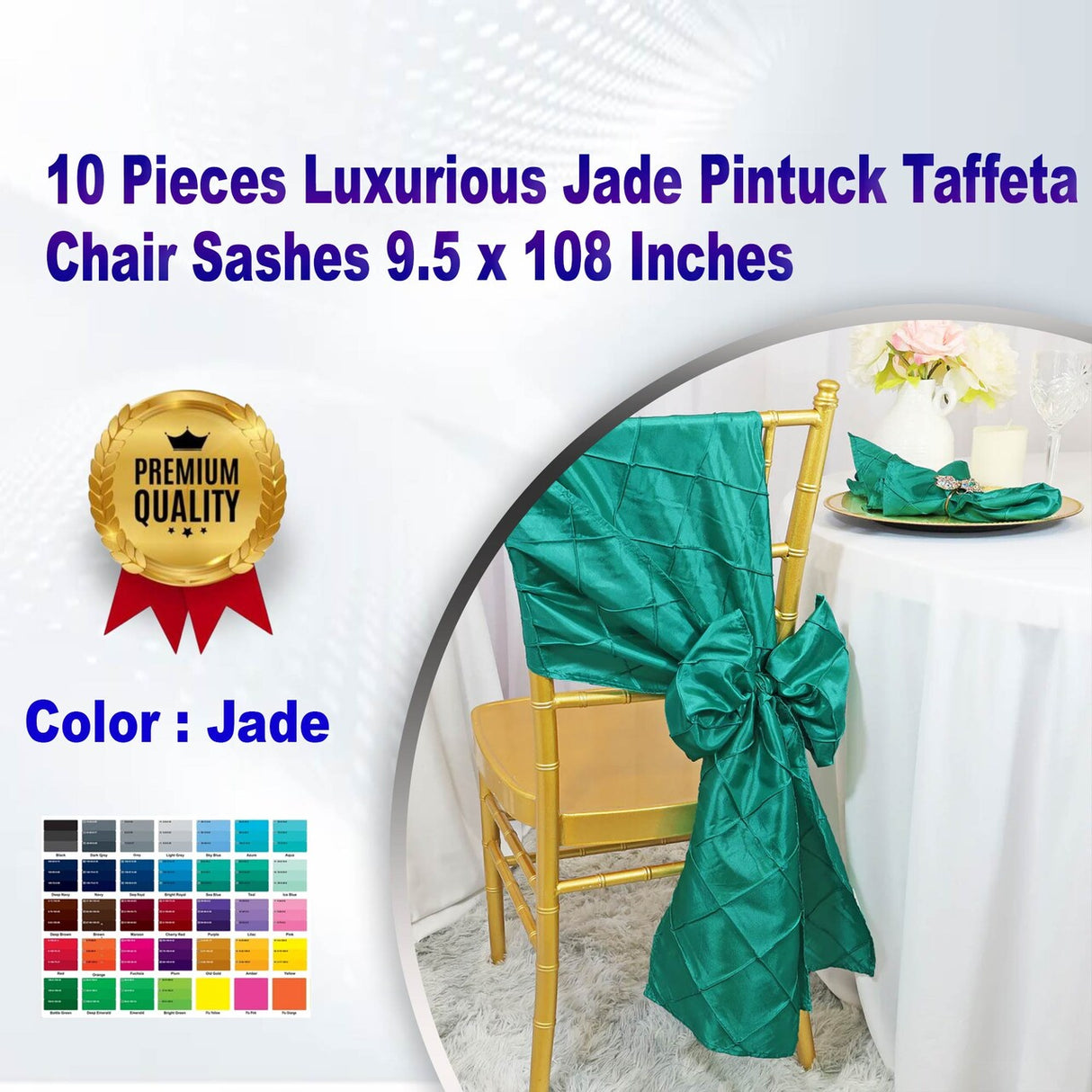 10 Pieces Rich Moss Green Pintuck Taffeta Chair Sashes 9.5 x 108 Inches