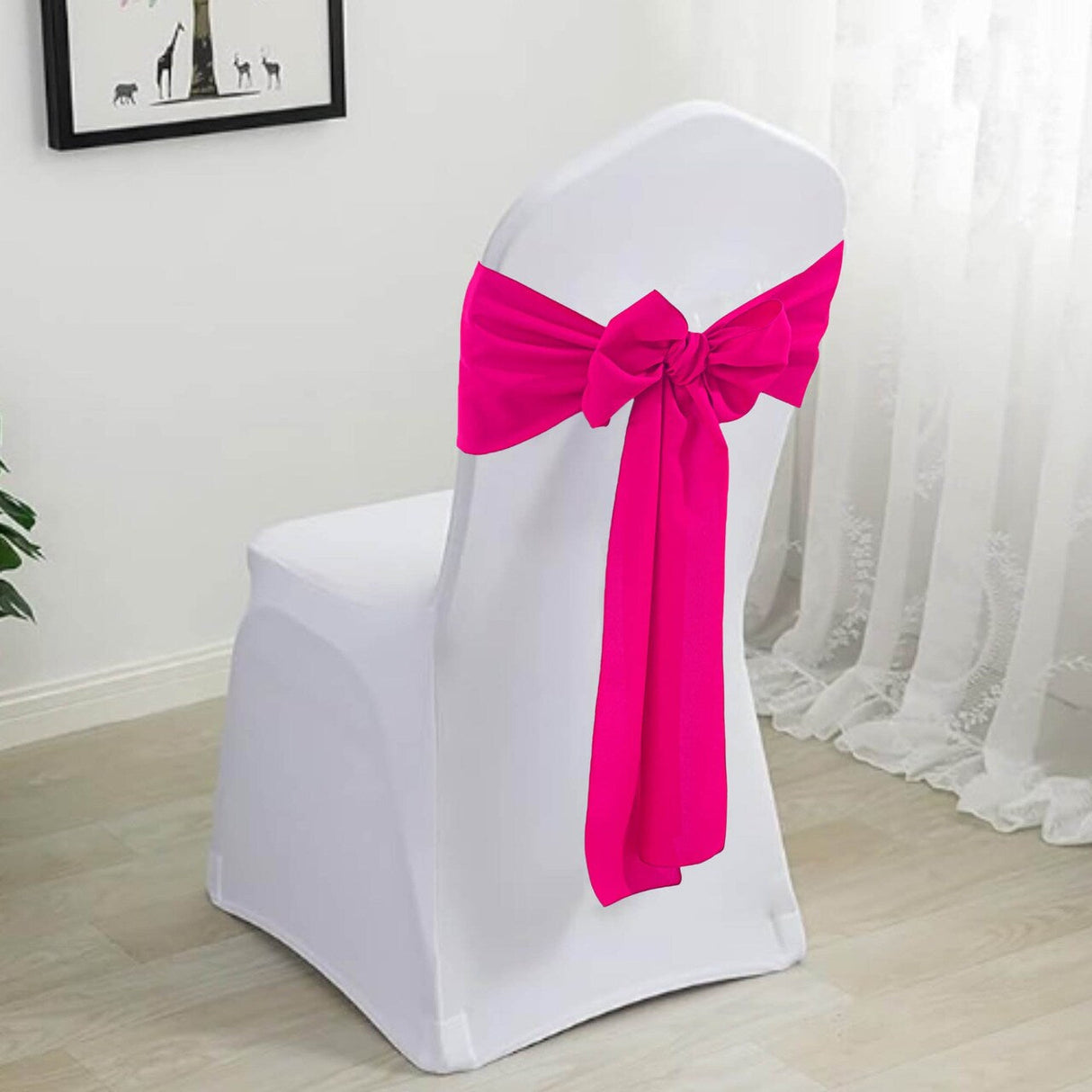 10 Pieces Fuchsia Polyester Chair Sashes 8"x108", Vibrant Wrinkle Resistant Fabric