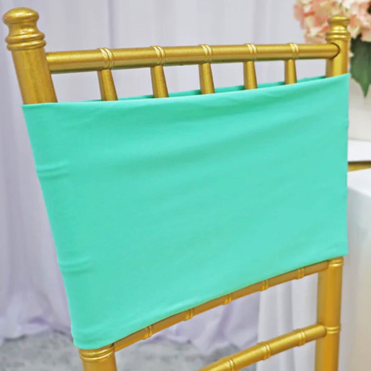 10 Pieces Bright Tiff Blue Or Aqua Blue Spandex Chair Bands 7 x 13 Inches