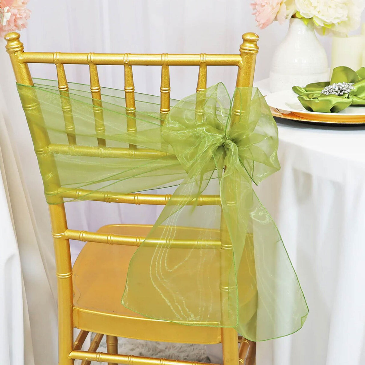 10 Pieces Moss Green Organza Chair Sashes 8"x108" Elegant Wedding & Event Decor