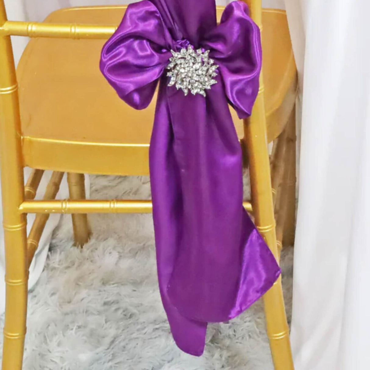 10 Pieces Purple Satin Fabric Chair Wraps, 8"x108" Stylish Decor Bands