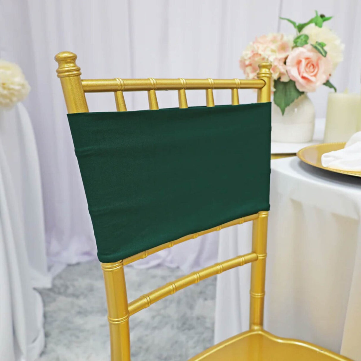 10 Pieces Hunter & Holly Green Spandex Chair Bands 7 x 13 Inches