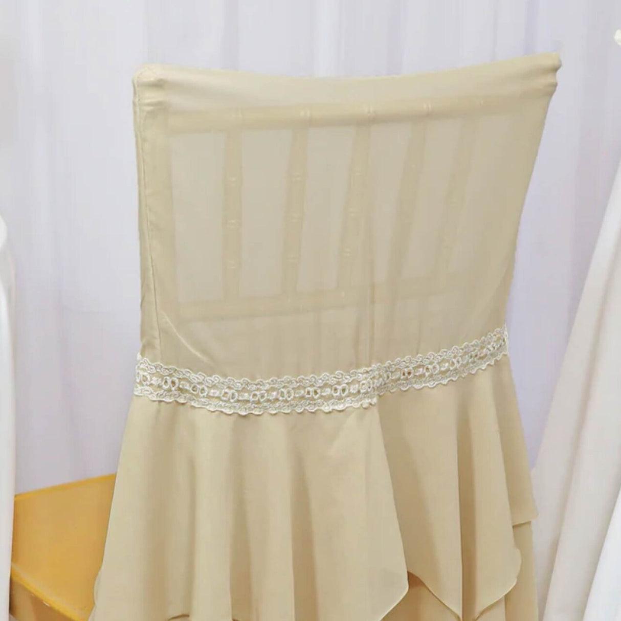1 Piece Champagne Chiffon Chiavari Chair Cover with Sash for Elegant Events