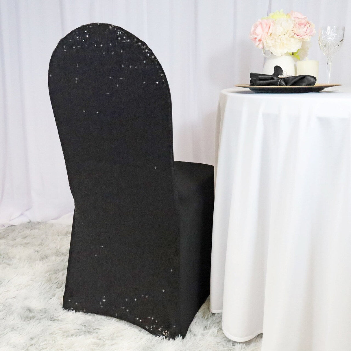 1 Piece Black Sequin Spandex Chair Cover Elegant Stretch Fit for Banquet Events