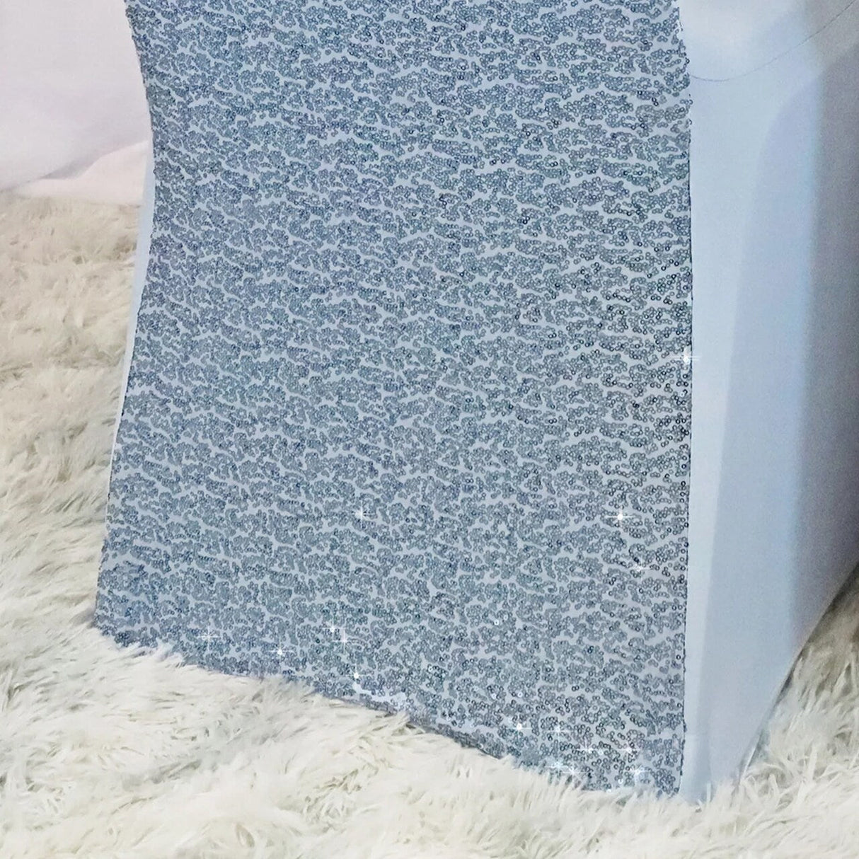 1 Piece Dusty Blue Sequin Stretch Chair Cover Banquet Fit with Sparkle