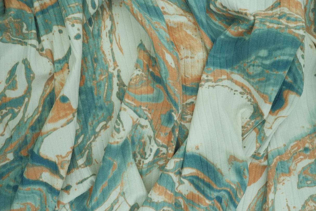 1 Yard 8X3 Yummy Rib Marble Print Stretch Knit Fabric 58/60 Inches Wide