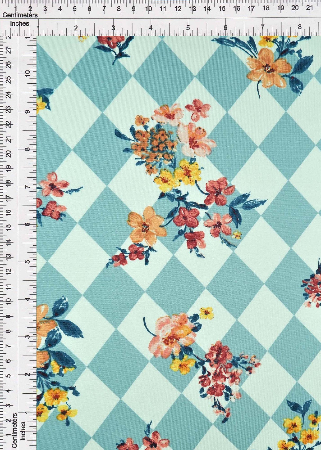 DTY Argyle Floral Knit Fabric, Sage Light Stretch Flower Print 58/60" Wide