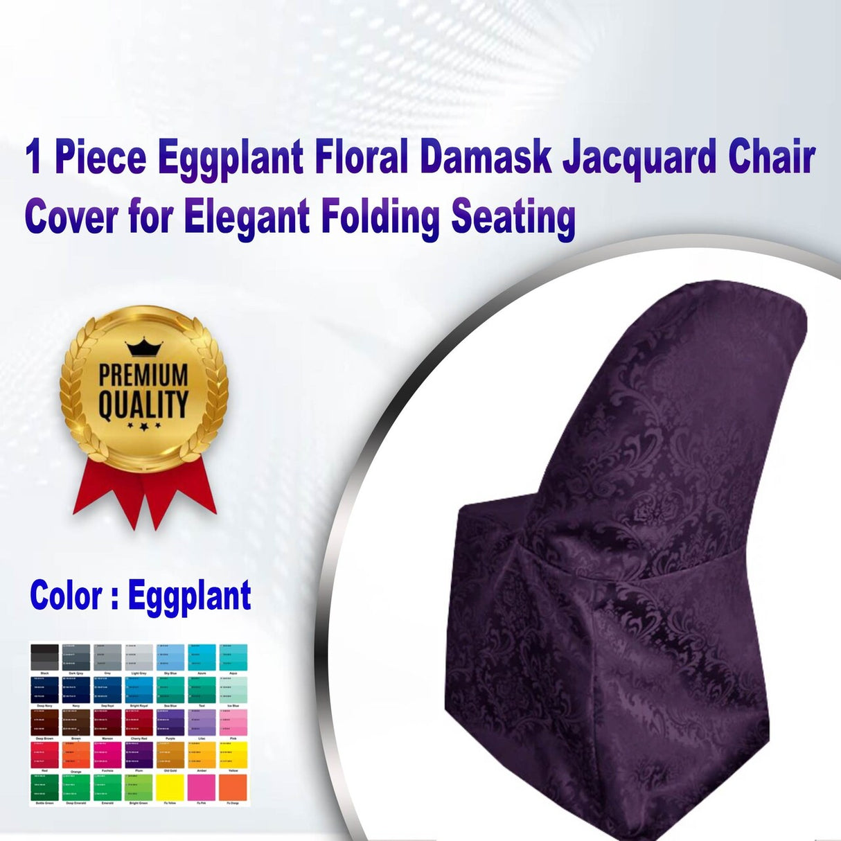 1 Piece Eggplant Floral Damask Jacquard Chair Cover for Elegant Folding Seating