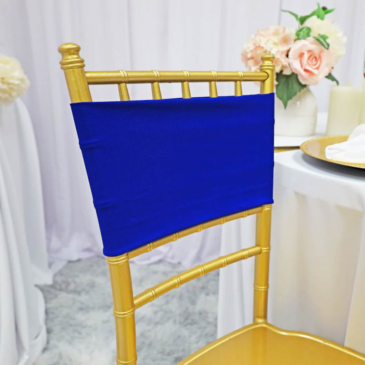 10 Pieces Royal Blue Spandex Chair Bands for Banquet Chairs 7 x 13 Inches