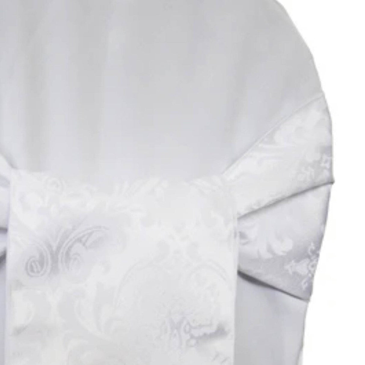 10 Pieces Classic White Floral Damask Jacquard Chair Sashes 7.5 x 108 Inches
