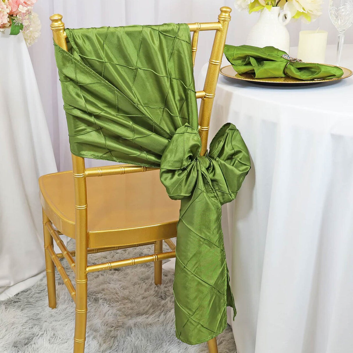 10 Pieces Classic Navy Blue Pintuck Taffeta Chair Sashes 9.5 x 108 Inches