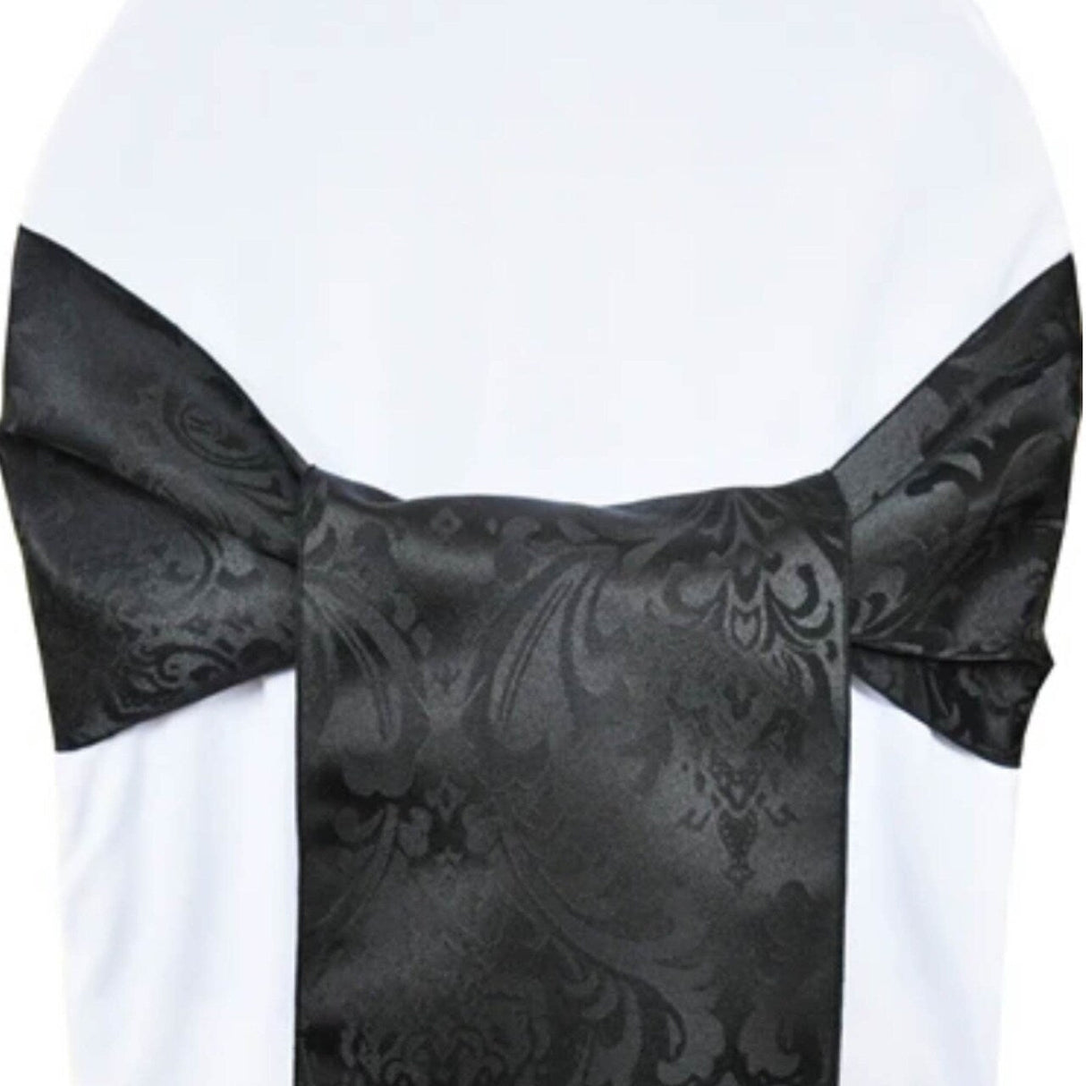 10 Pieces Elegant Black Floral Damask Jacquard Chair Sashes 7.5 x 108 Inches