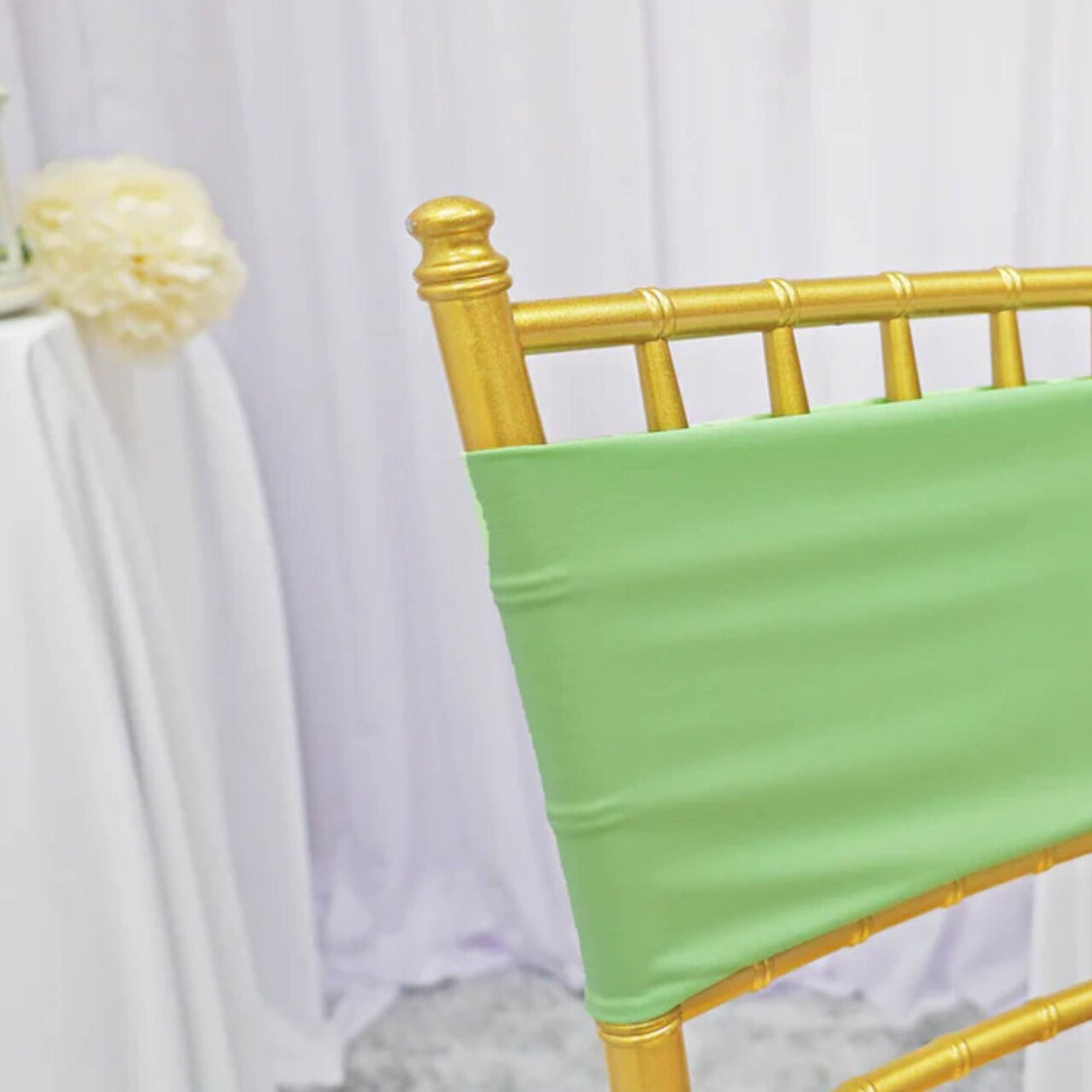 10 Pieces Soft Mint Green Stretch Spandex Chair Bands 7 x 13 Inches