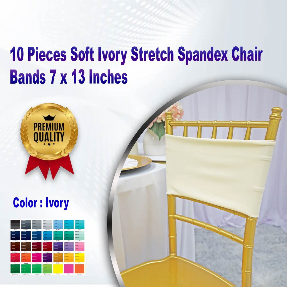 10 Pieces Soft Ivory Stretch Spandex Chair Bands 7 x 13 Inches