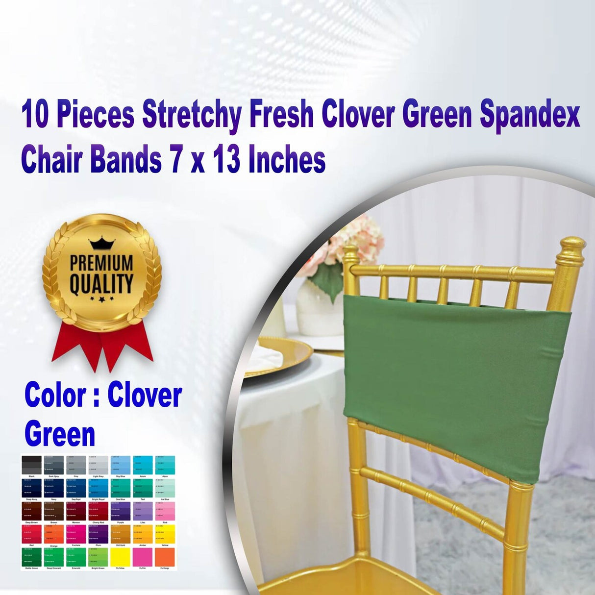 10 Pieces Stretchy Fresh Clover Green Spandex Chair Bands 7 x 13 Inches
