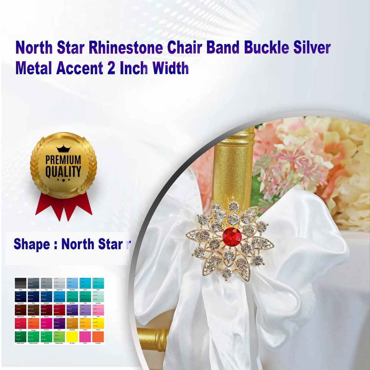 1 Piece North Star Rhinestone Chair Band Buckle Silver Metal Accent 2 Inch Width