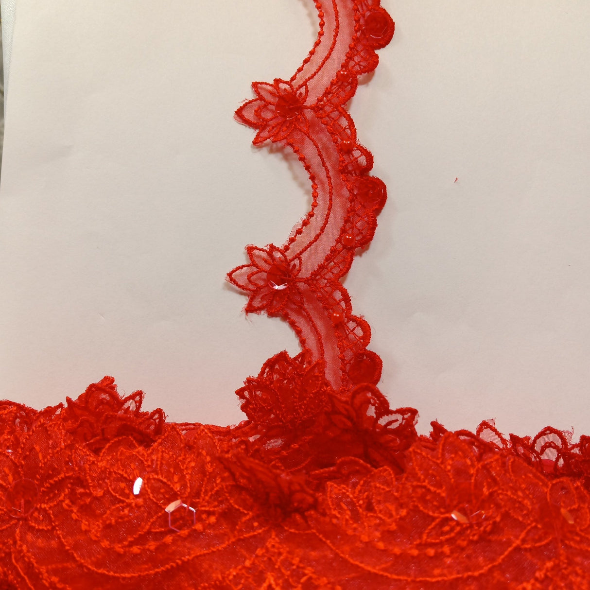 1 Yard Beaded Lace Trimming on Organza | 2.5" Wide | Elegant Embroidered Trim for Bridal, Evening & Dancewear