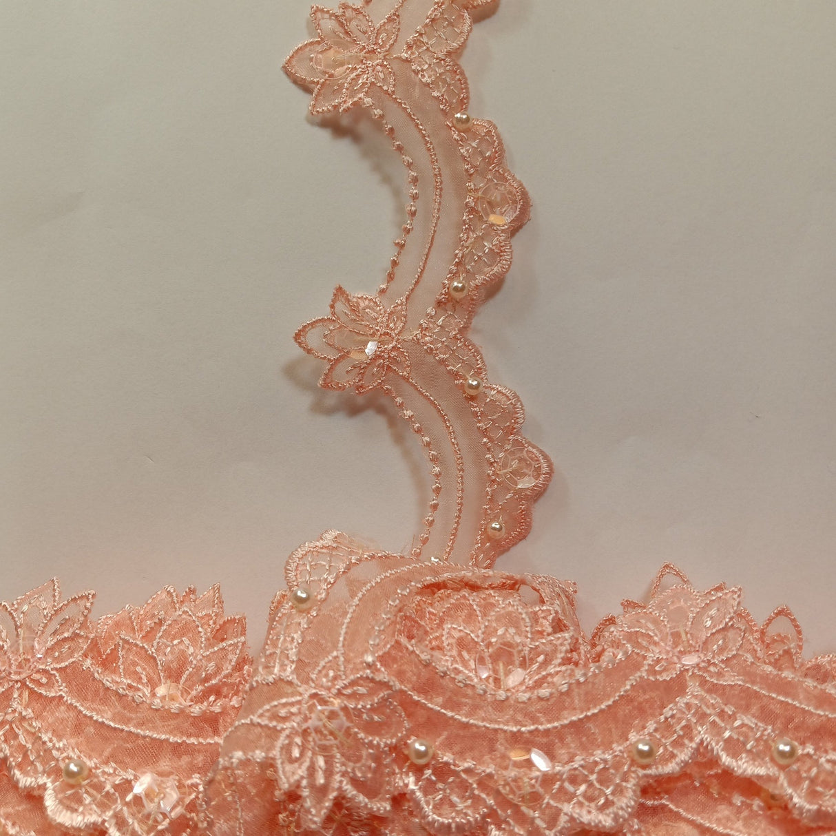 1 Yard Beaded Lace Trimming on Organza | 2.5" Wide | Elegant Embroidered Trim for Bridal, Evening & Dancewear