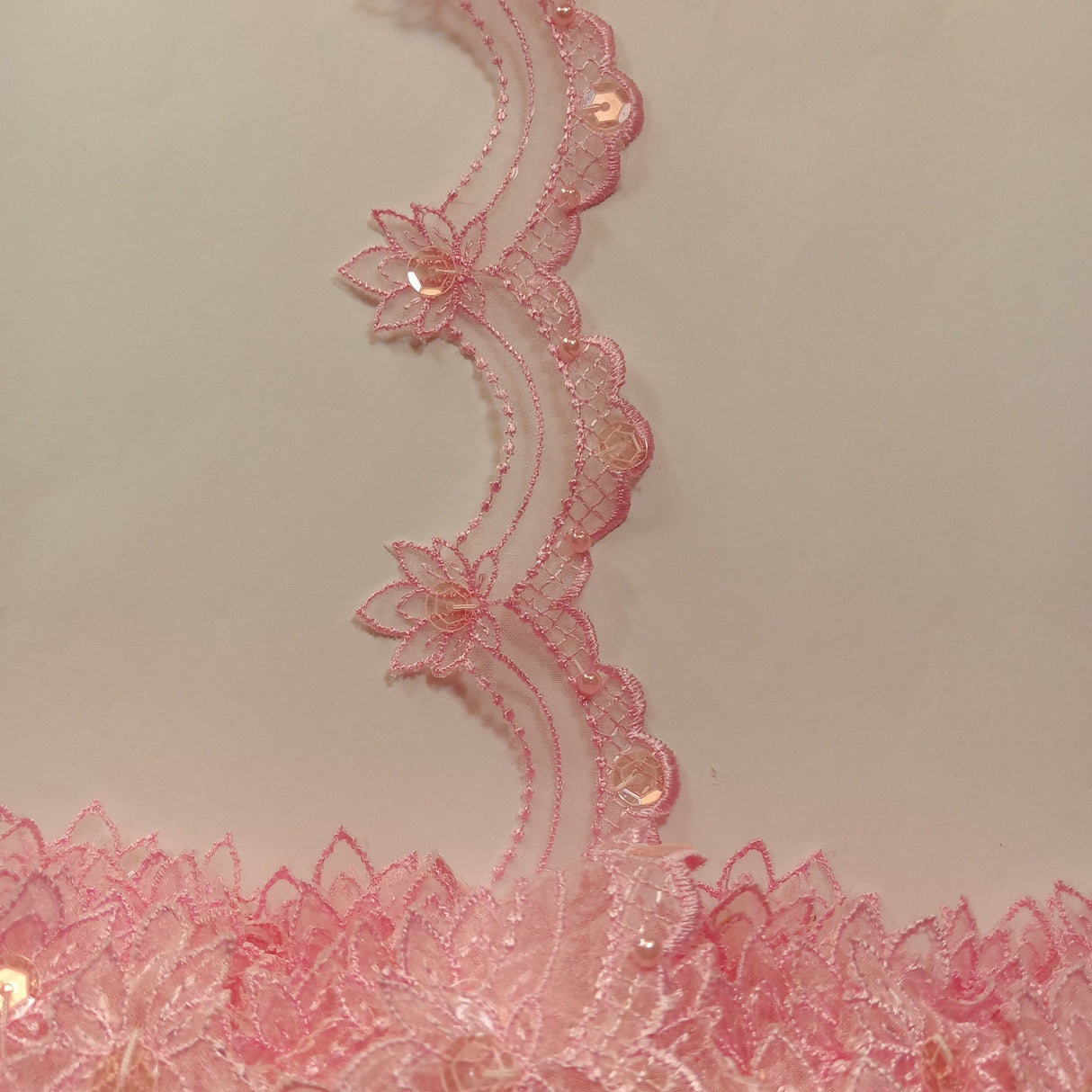 1 Yard Beaded Lace Trimming on Organza | 2.5" Wide | Elegant Embroidered Trim for Bridal, Evening & Dancewear