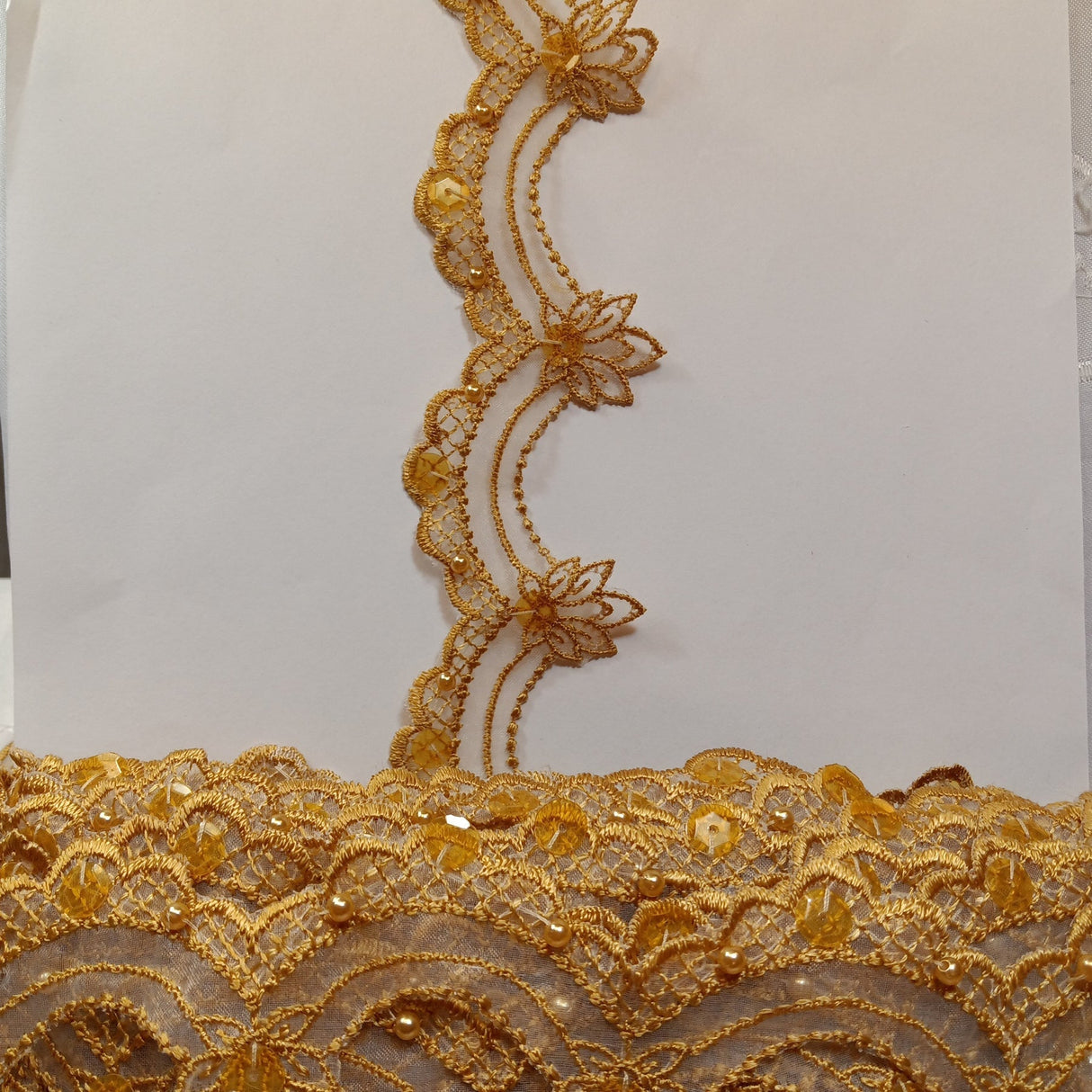 1 Yard Beaded Lace Trimming on Organza | 2.5" Wide | Elegant Embroidered Trim for Bridal, Evening & Dancewear