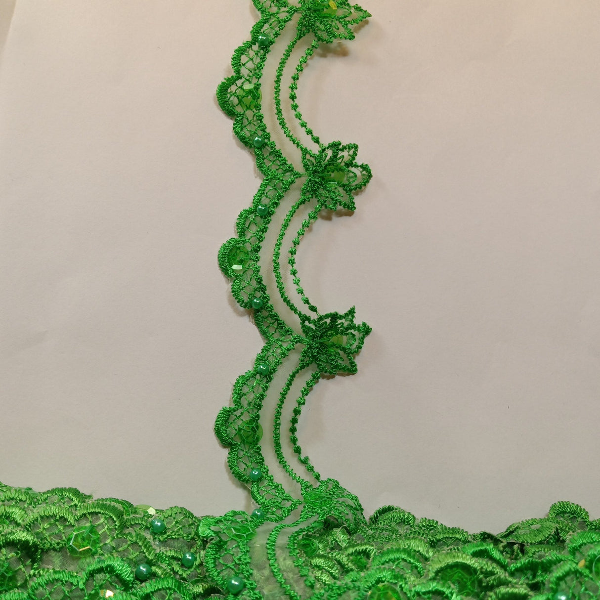 1 Yard Beaded Lace Trimming on Organza | 2.5" Wide | Elegant Embroidered Trim for Bridal, Evening & Dancewear
