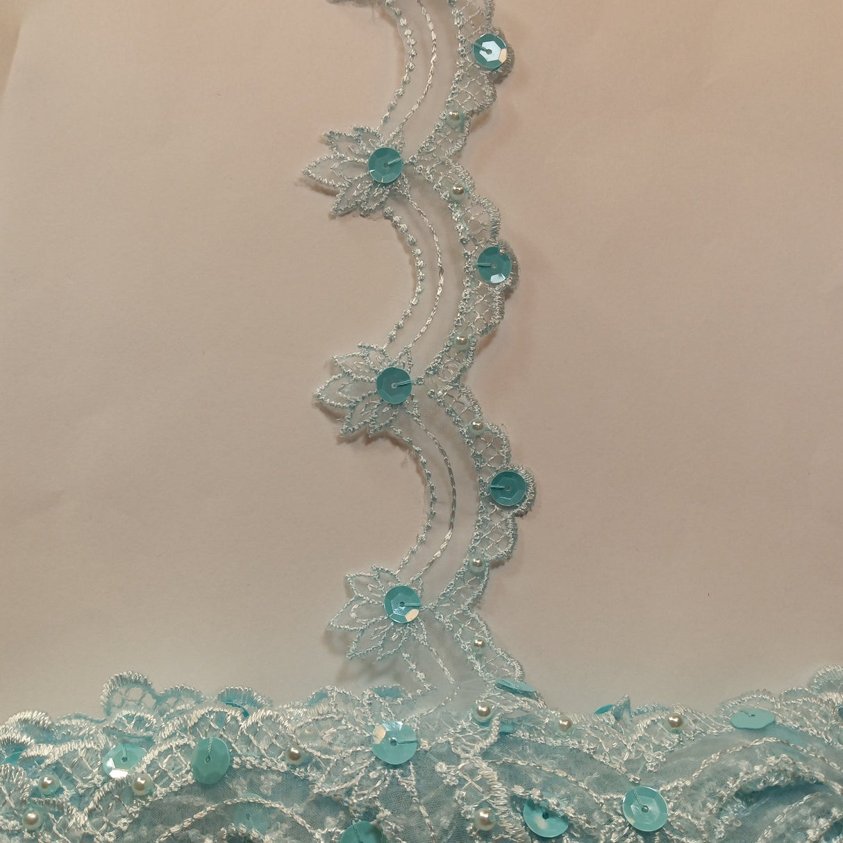 1 Yard Beaded Lace Trimming on Organza | 2.5" Wide | Elegant Embroidered Trim for Bridal, Evening & Dancewear