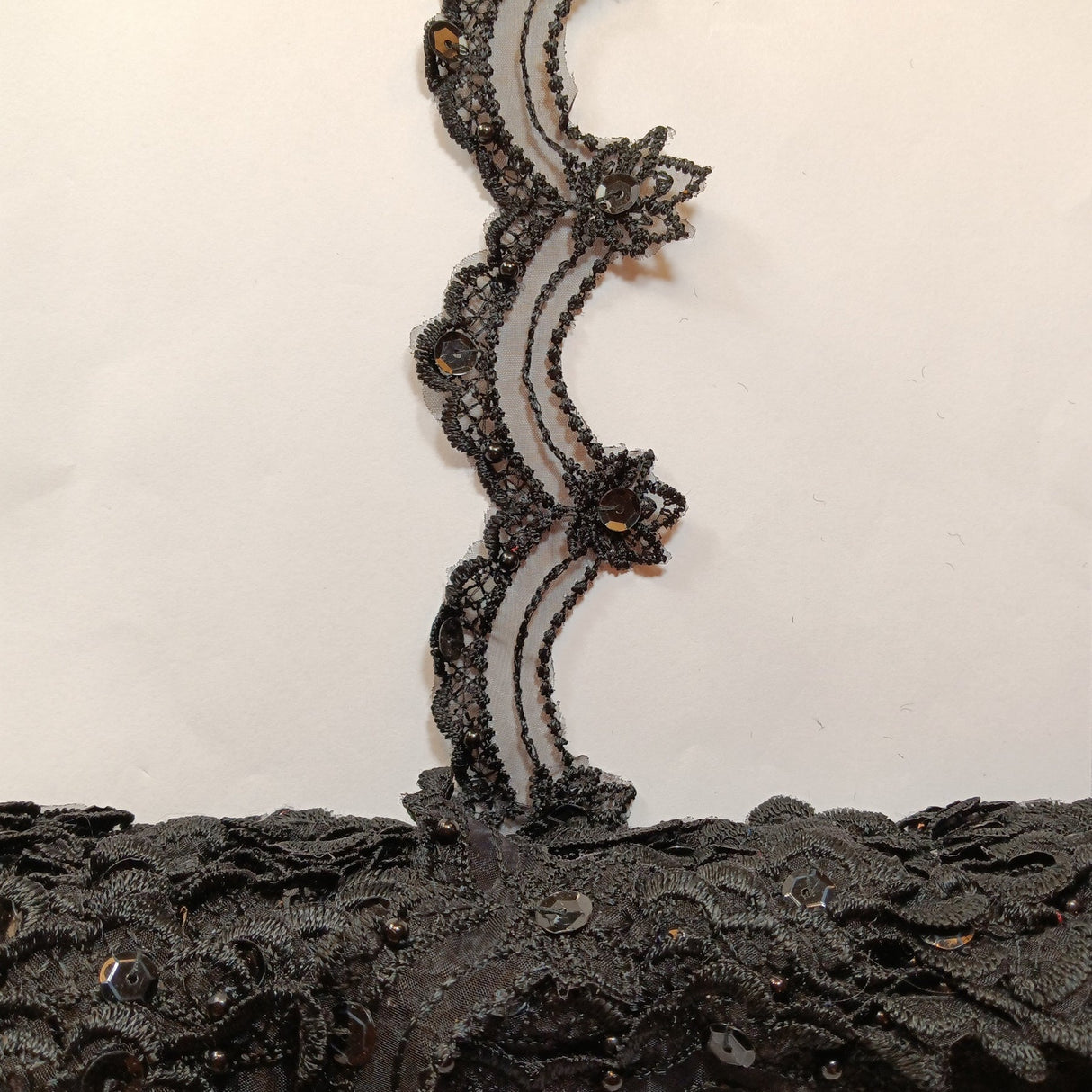 1 Yard Beaded Lace Trimming on Organza | 2.5" Wide | Elegant Embroidered Trim for Bridal, Evening & Dancewear