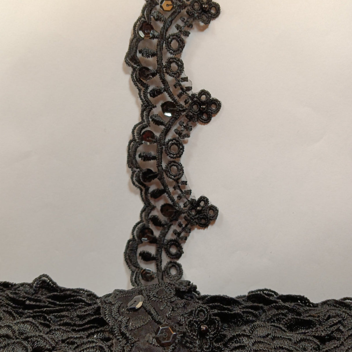 1 Yard Beaded Lace Trimming on Organza | 2.25" Wide | Decorative Beaded Trim for Bridal, Formalwear & Costumes