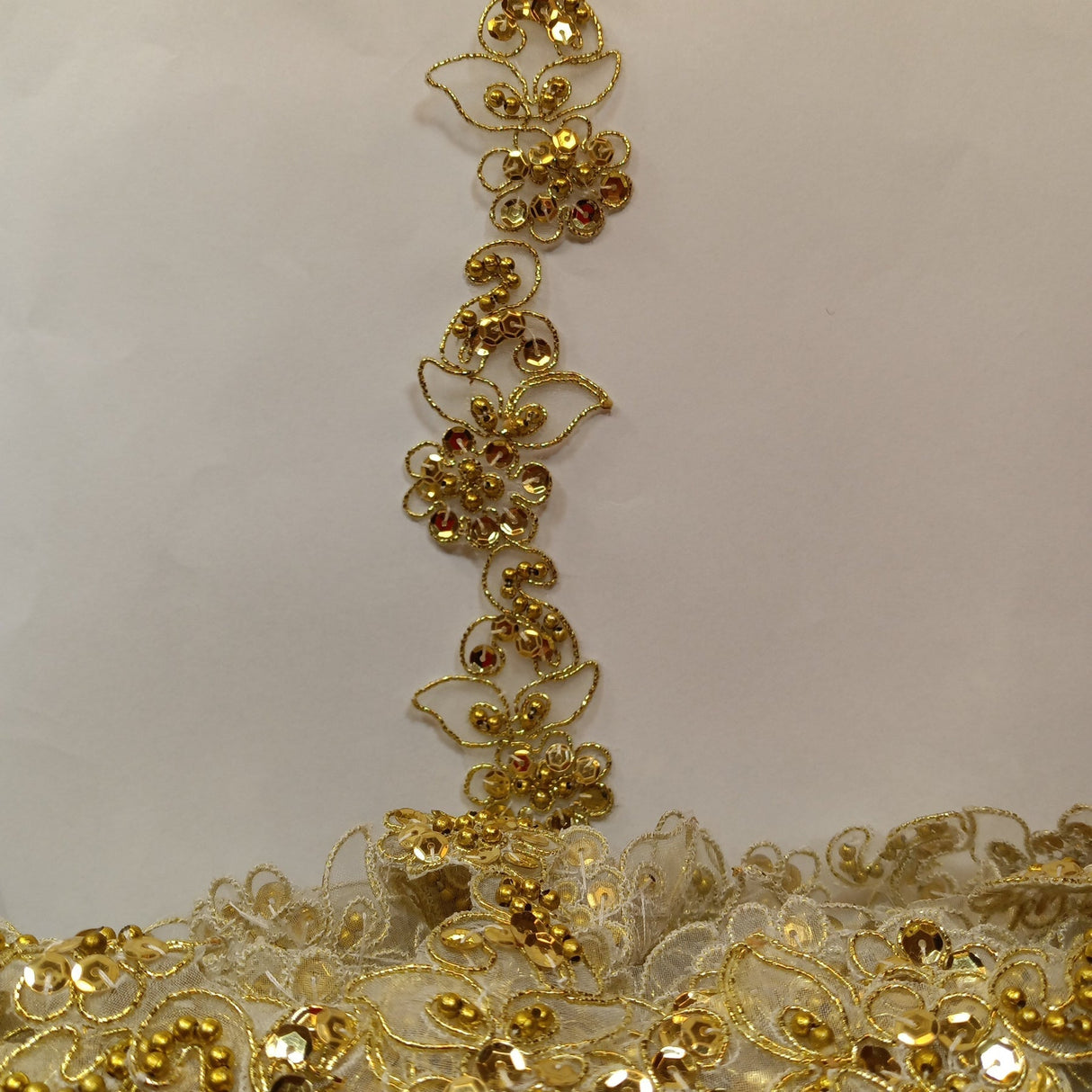 1 Yard Luxury Beaded and Corded Lace Trimming Embroidered on Fine Polyester Organza for Dresses 2 Inch Width