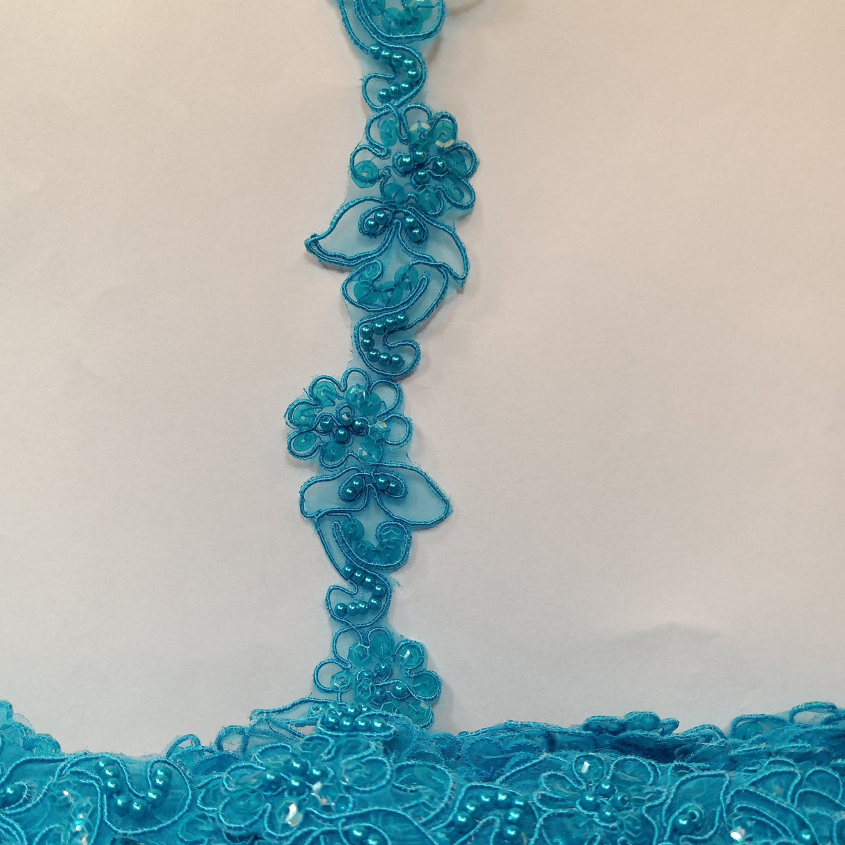 1 Yard Luxury Beaded and Corded Lace Trimming Embroidered on Fine Polyester Organza for Dresses 2 Inch Width