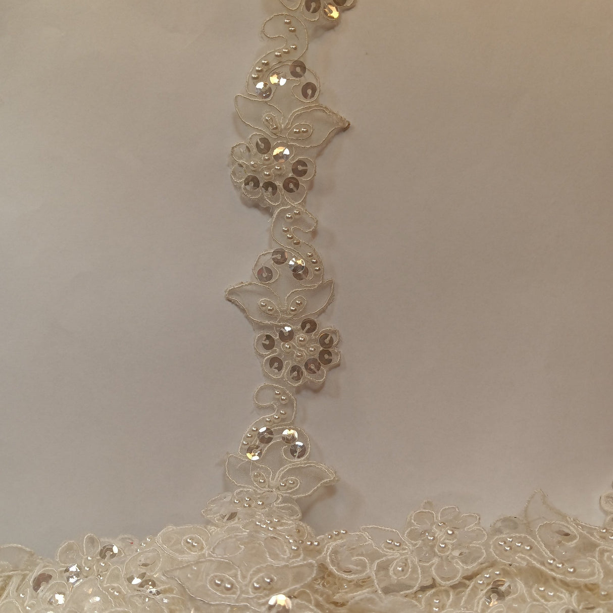 1 Yard Luxury Beaded and Corded Lace Trimming Embroidered on Fine Polyester Organza for Dresses 2 Inch Width