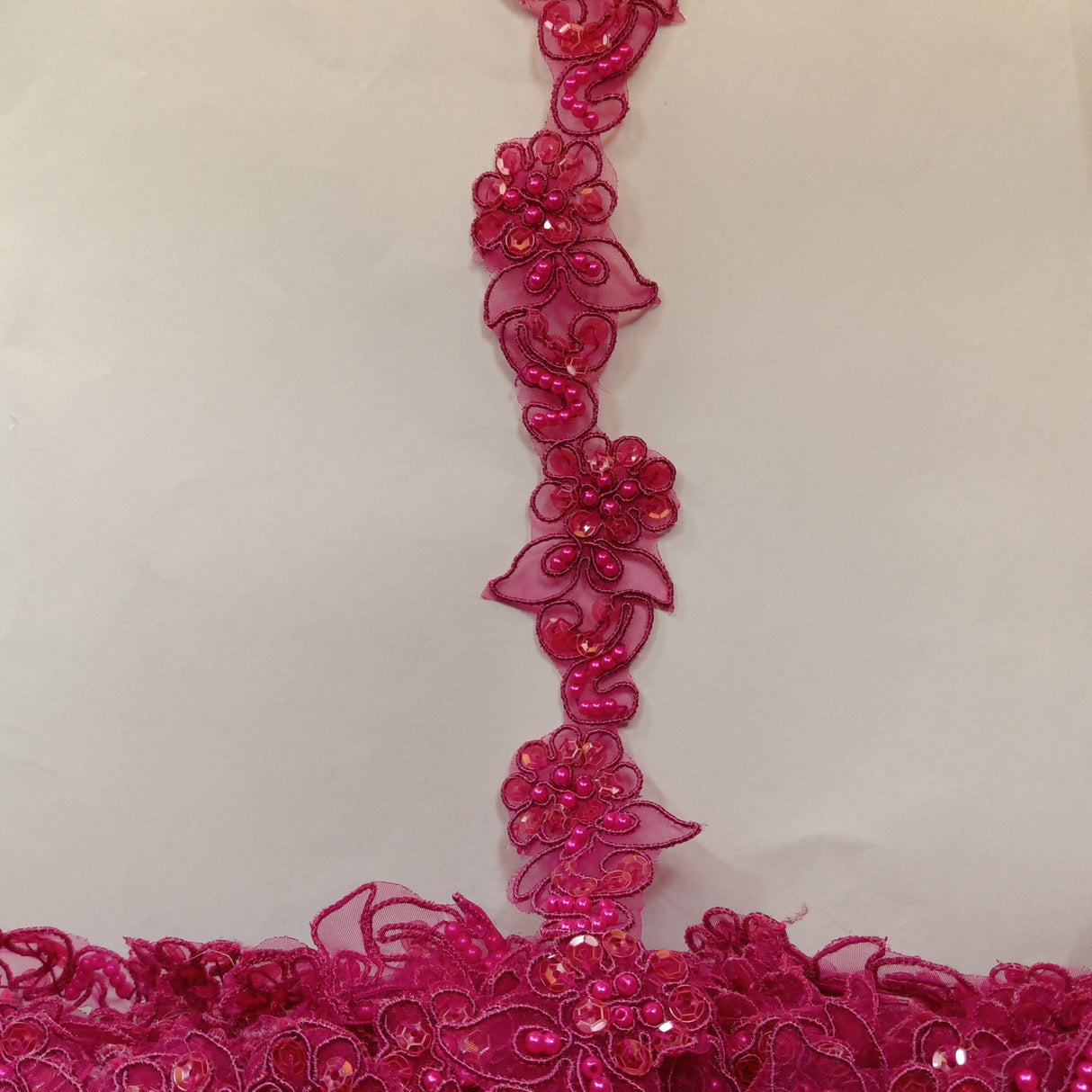 1 Yard Luxury Beaded and Corded Lace Trimming Embroidered on Fine Polyester Organza for Dresses 2 Inch Width